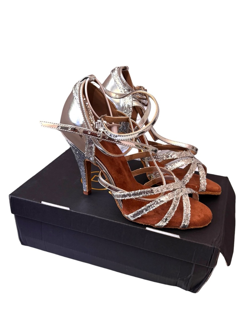 Dance & Sway Women's Silver Glitter Latin Ballroom Dance Shoes Size US 7-7.5